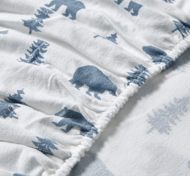 Eddie Bauer - Flannel Sheets Full Size, Anti-Pilling & Wrinkle Resistant Cotton, Touchably Soft for All-Season Comfort - Bed Sheets with Matching Pillowcases & Fitted Sheet (Bears and Trees Blue) - Image 4